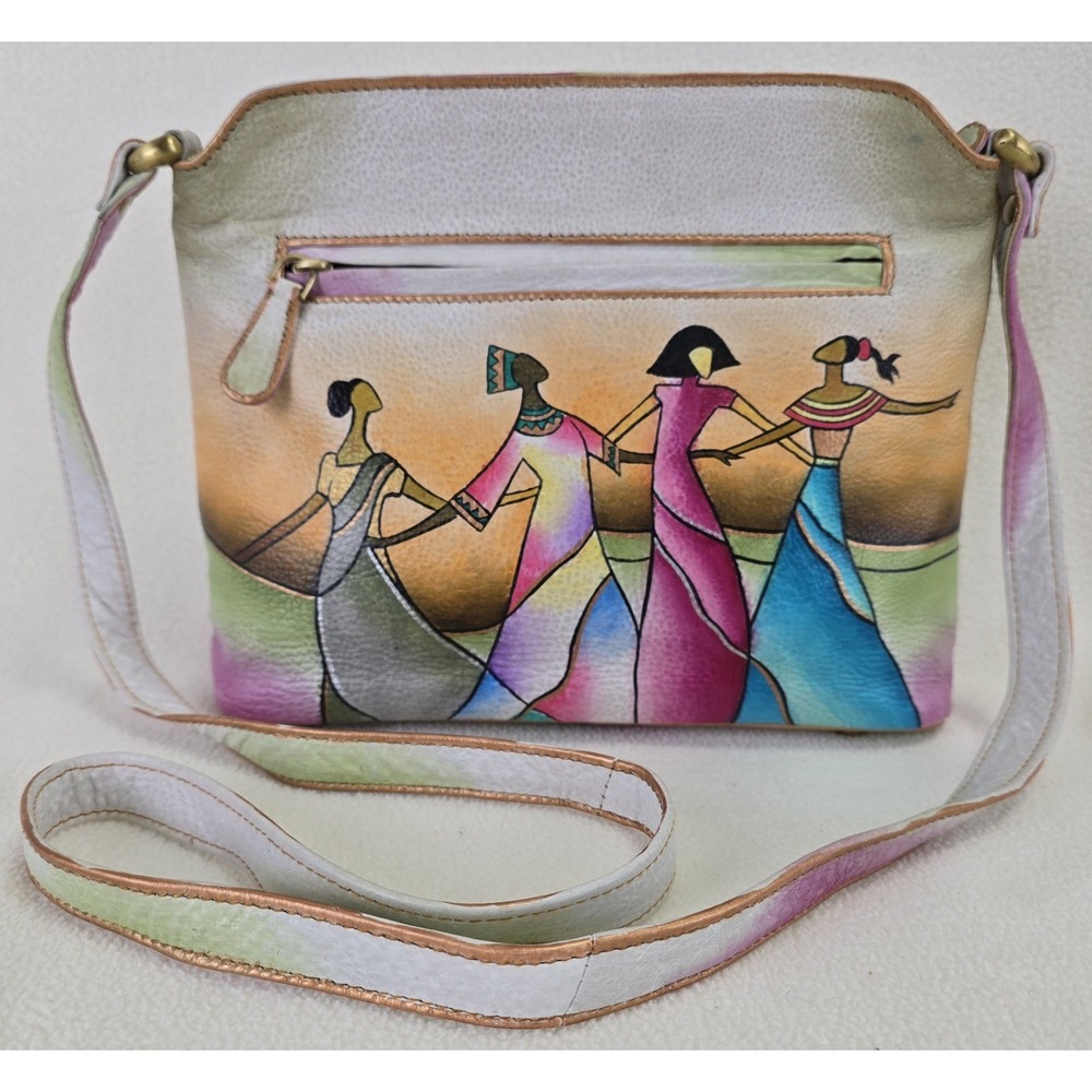 NEW‎ Magnifique Hand Painted Leather Handbag Ladies of the World Crossbody Strap
